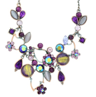 Behave - Ketting met blaadjes, bloemetjes en steentjes - Paars - Modeaccessoire voor een chique uitstraling - Lengte 43 cm (+verlengketting 8,5 cm)