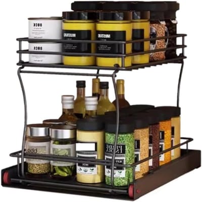 Kruidenrek Organizer - Kruidenhouder Kast - Keuken Opbergen - Uittrekbaar 2-laags - Niet gespecificeerd - Zwart
