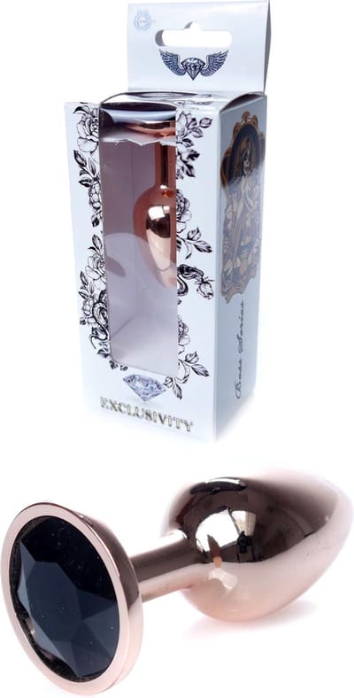 Bossoftoys - Unique Colour - Rose Gold Anal Plug - Gold Plug with Black stone - 64-00111- length 7 CM - Dia 2,7 CM