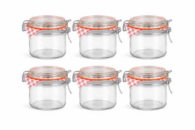 Set van 6 Glazen Weckpotjes 250 ml – Met Beugelsluiting & Rubberen Ring – Luchtdicht, Herbruikbaar & Vaatwasserbestendig – Voor Jam, Kruiden, Snacks, DIY Cadeaus & Keukendecoratie