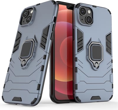 MobyDefend Hoesje - Geschikt voor iPhone 14 Plus - Dubbelgelaagde Pantsercase Met Standaard - Blauw