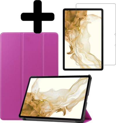 Hoes - Geschikt voor Samsung Galaxy Tab S8 - Met Screenprotector - Trifold Bookcase - Hard Cover - Hardcover Book Case - Tablet Hoesje - Paars