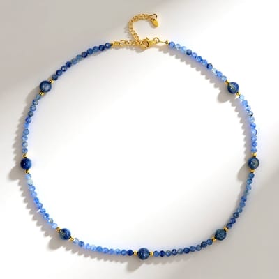Cavill - Elegante Zilveren Halsketting met 6.8ct Blauwe Kyaniet - 925 Sterling Zilver - 14K Goud Vergulde Hematiet - Verstelbare Ronde Facet Kralen