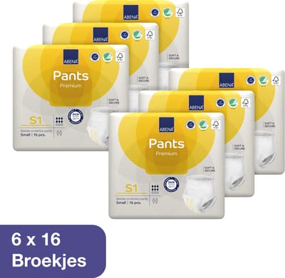 Abena Pants Premium S1 - 96x Absorberend Broekje, te Dragen als Gewoon Ondergoed - Voor het Verlies van Flinke Scheuten Urine en (Dunne) Ontlasting - Heupomvang 60-90 cm - Absorptie 1400 ml