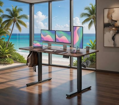 Elektrisch Zit-Sta Bureau 160x60 cm met Geheugenfunctie, Anti-Botsing Sensor, Wielen & Ergonomische Hoogteverstelling – Verstelbaar Bureau voor Thuiswerk / Kantoor – Zwart Frame / Bruin Tafelblad – NoviHome