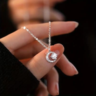 925 Sterling Zilveren Ketting met Halve Maan & Zirkonia - Elegante Dames Hanger - Cadeau voor Vrouwen