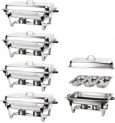 Alora Chafing Dish chrome 3 bakken per 4 - Voedsel Verwamer - Voedsel Warmhouden - met Deksel - Buffetwarmer - Roestvrij Staal - Chrome - Earmhoudplaat - Bain Marie - Warmhoudbakken - Warmhoudschalen