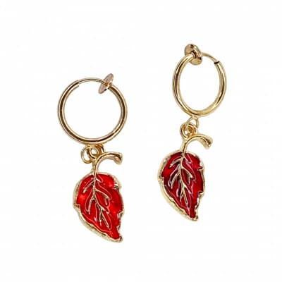 Klem oorbellen - rood - blad - goudkleurig - geen gaatje- Charme Bijoux