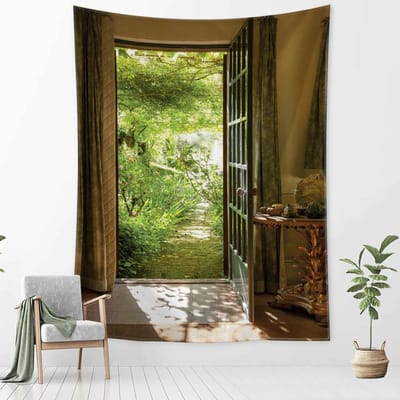 Buiten Het Pad Bos Wandtapijt Muurhanger Natuurlandschap Boheemse Esthetiek Kamer Slaapkamer Huisdecoratie 95x70CM