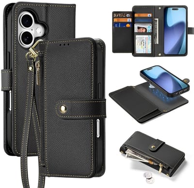 Dux Ducis Hoesje - Geschikt voor iPhone 17 Hoesje - Dux Ducis Lawa - Genuine Leather 2-in-1 Portemonnee & Back Cover - MagSafe Compatible - Zwart