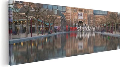 Artaza Canvas Schilderij Rijksmuseum - 60x20 cm - Wanddecoratie Amsterdam - Muurdecoratie Skyline - Kamer Accessoires Woonkamer