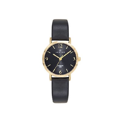 Certus-Dameshorloge-goudkleurig-zwart-made in France-5 atm waterdicht-diameter 27 mm-model 646612