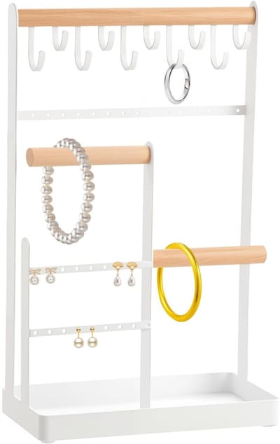 Dailygoods- Sieradenstandaard met 16 Ogen - Sieraden Organizer - Armband Houder - Ringenhouder - Sieradenrek - Elegante Houten Beugel 20 x 32 x 10 cm - Sieradenhouder