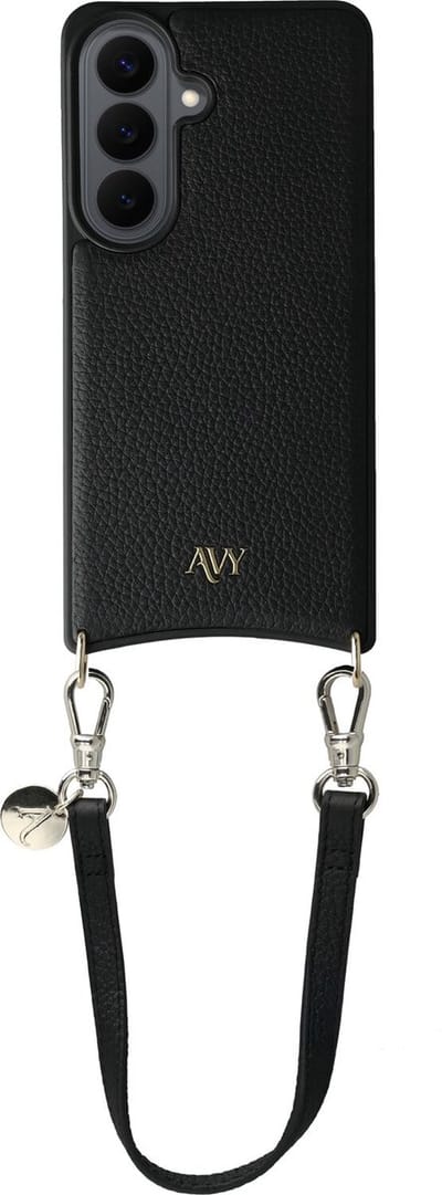 AVY Leren Hoesje Geschikt voor Samsung Galaxy S26 Plus | Compatibel met MagSafe | Leather Case met Telefoonkoord | Polsband | Zwart | Short Leather