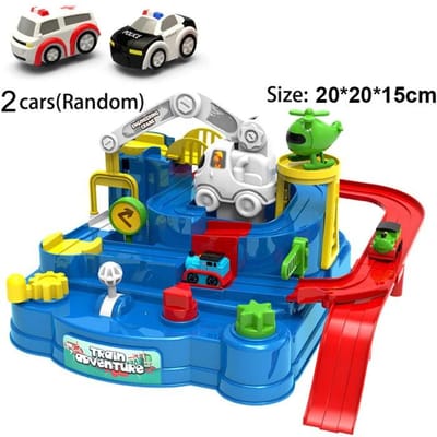 Autotreinbaansets, racebaanmodellen, educatief speelgoed, avonturenspel voor kinderen, mechanisch interactief speelgoed met dieren en een ruimteraket. blue