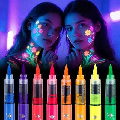Dailygoods- Kleurpennen set van 8 - Fluorescerend Neon - Zweet- en Waterbestendig - Glow in the Dark - Make-up en Bodypainting - Levendige Kleuren - Neon Stiften