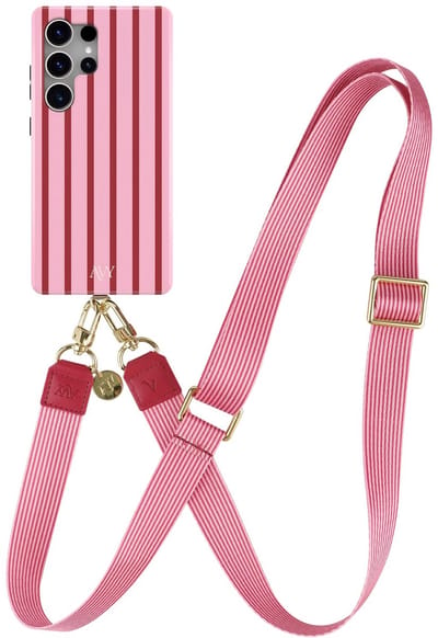 AVY Hoesje Met Telefoonkoord | Geschikt voor Samsung Galaxy S25 Ultra | Compatibel met MagSafe | Hard Shell Back Cover | Stijlvol Bijpassend Koord 130CM | Linea Sol | Roze