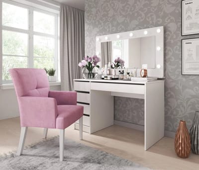 InspireMe - Kaptafel, modern bureau + spiegel met led-verlichting, make-up tafel Make up spiegel - Kaptafel met spiegel en verlichting -Toilettafel (120x75x120cm) AGA Wit