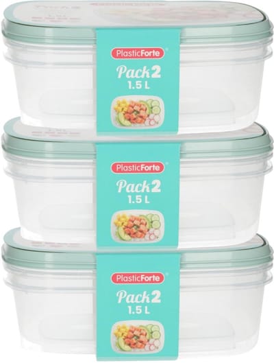 Plasticforte Vershoudbakjes - 6x stuks - 1.5 liter - herbruikbaar - transparant/groen - kunststof - magnetron - vriezer