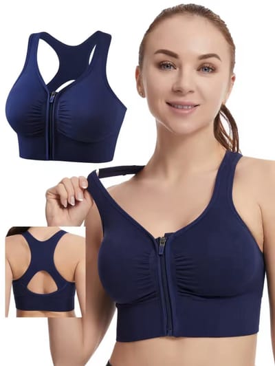 CHPN - Sportbeha - BH met rits - Blauwe sport BH- Fitness- en YOGA-beha - Maat XL - Shock-absorberende compressiebeha - LET OP: Valt 1 maat kleiner