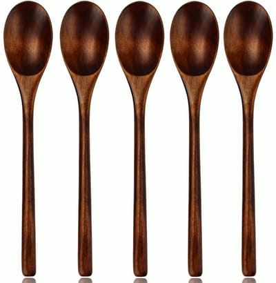TOVBMUP Houten lepels - 5-pack - Houten lepel en pollepelset - Japanse keukenbenodigdheden - Nanmu soeplepelset met lange steel - om te eten, roeren en koken