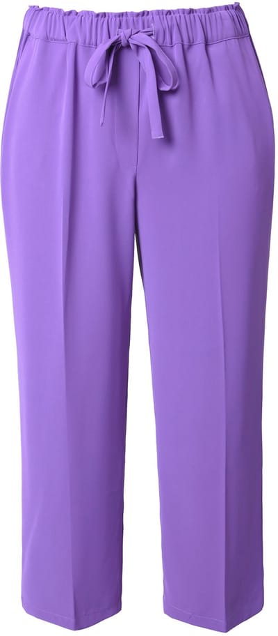 Ulla Popken - Dames - 7/8-broek persplooien elastische tailleband strikbandje - Purper - Maat 46