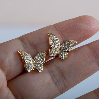 Boucles d'oreilles tendance en argent 925 avec pierres précieuses pour femme, clous d'oreilles papillon en zircon, cadeau de fiançailles, vente en gros or