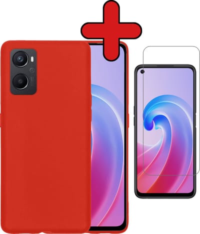 Hoesje - Met Screenprotector - Geschikt voor OPPO A76 - Sterk & Shockproof - Telefoon Hoes - Back Cover - Siliconen Case - Telefoonhoes - Rood