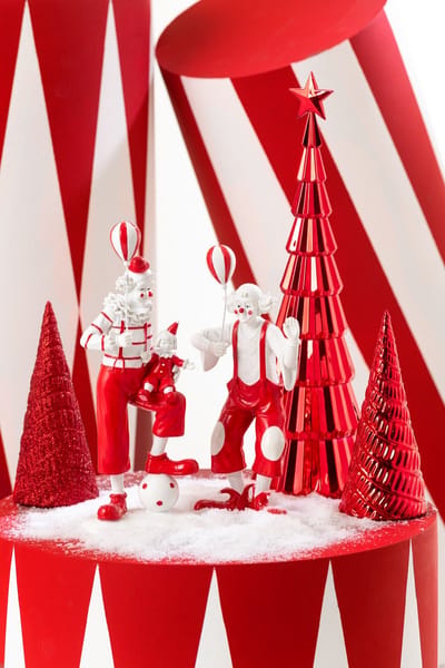 J-Line figuur Clown Ballon + Pop - polyresin - rood/wit - 2 stuks