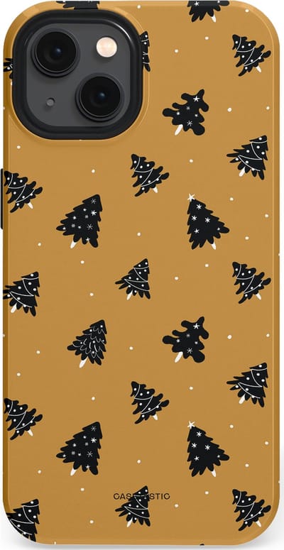 Casetastic hoesje geschikt voor Apple iPhone 13 - MagSafe - Dubbellaagse bescherming - Zwarte Kerstboom Feest - Fashion Case - Goud Donkergrijs Taupe
