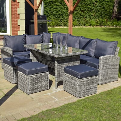BPS De Perranporth Luxe Rattan Loungeset - Grijs - Inclusief kussens - Tuin Loungeset met tafel - L-vormige bank