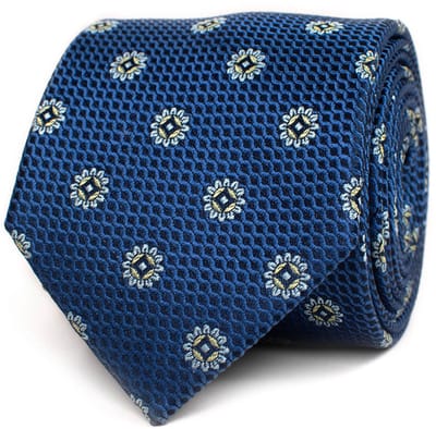 TRESANTI | FRULLO | Zijden stropdas gekleurd zonnebloem motief | Blauw