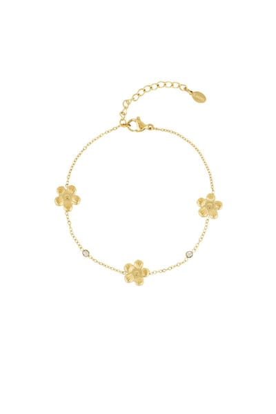 Minimalistische armband met bloemetjes - Yehwang - Armband - 16 + 3 cm - Stainless Steel (verkleurt niet!) - Goud - Waterproof bracelet - Nikkel vrij - Kerst cadeau - Kerst - Sinterklaas cadeau - Moederdag - Valentijn - Dames armband