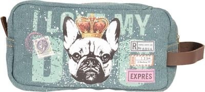Clayre & Eef Toilettas Dames 23*14*2 cm Meerkleurig Canvas Rechthoek Hond Make Up Tasje Make-Up Etui