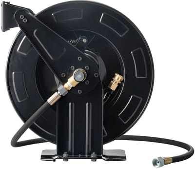 Intrekbare hogedrukreinigingsslanghaspel, 15,2 m x 9,5 mm zwaar uitgevoerd staal, max. 4000 PSI, automatische oprolfunctie, wand-/vloermontage voor het reinigen van auto's, tuinen en vloeren