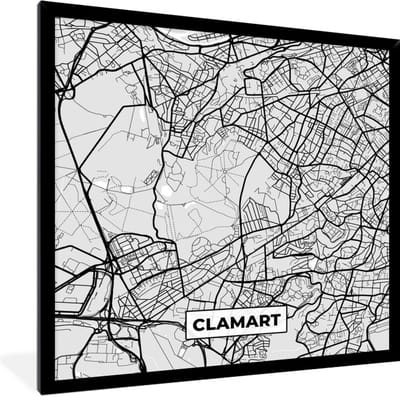 Fotolijst incl. Poster - Kaart - Stadskaart - Clamart - Plattegrond - Frankrijk - 40x40 cm - Posterlijst