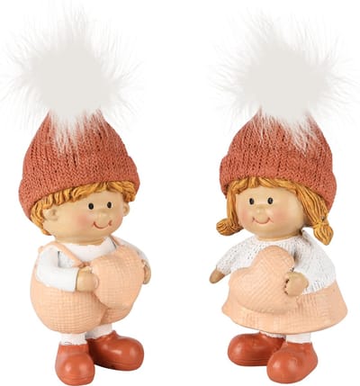 Dekoratief | Winterkindje m/hartje, roze, resina, 5x5x12cm, set van 2 stuks | A245118