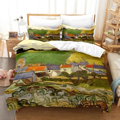 Van Gogh Beddengoed Set Eenpersoons Twin Vol Queen King Size Bed Set Aldult Kind Slaapkamer Dekbedovertrek Sets 3D retro klassieke hoeslaken set US Full(200x230cm)