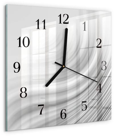 Tulup Wandklok - Abstractie Glazen Klok Met Print - 30x30 cm - Wit Moderne Glazen Wandklok - Zwarte Handen - Vierkante Wandklok - Decoratieve Glazen Klok - Glazen Wandklok Design