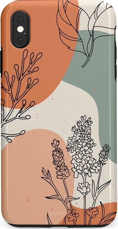 Casetastic hoesje geschikt voor Apple iPhone XS Max - Dubbellaagse bescherming - Lijnenspel Natuur - Fashion Case - Zand Saliegroen Terracotta