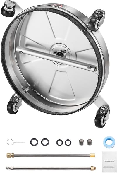 Oppervlaktereiniger 395 mm voor Hogedrukreinigers, Rvs Opzetstuk met 4 Wielen, 276 Bar, 6,35 mm Snelkoppeling, 2 Sproeikoppen, 2 Verlengstangen voor Beton, Terras en Vlonder