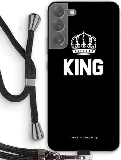 Case Company® - Hoesje met koord geschikt voor Samsung Galaxy S22 Plus hoesje met Koord - King zwart - Telefoonhoesje met Zwart Koord - Bescherming aan alle Kanten en Over de Schermrand