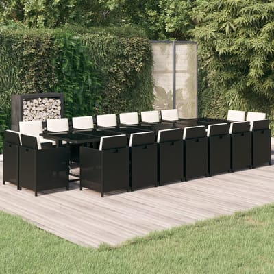 vidaXL - 19-delige - Tuinset - met - kussens - poly - rattan - zwart