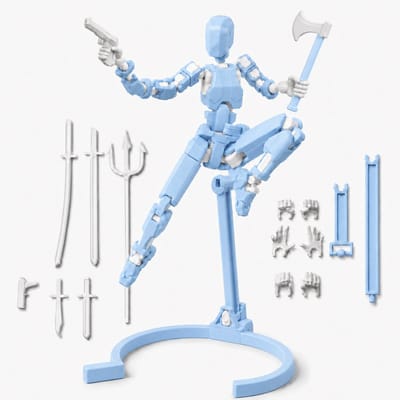Enluxe BUILD-A-TITAN - Licht Blauw T13 Stick Action Figure + Stand – Flexibele Beweegbare Pop, Verwisselbare Handen en Speelgoedwapens, Creëer je Eigen Gevechtsscene, Perfect voor Kinderen en Verzamelaars DIY