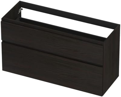 INK - Onderkast 2 Laden Greeploos Fineer Eiken met Houten Keerlijst A-symmetrisch - 1200x450x650 Mm - Matt Intens Black