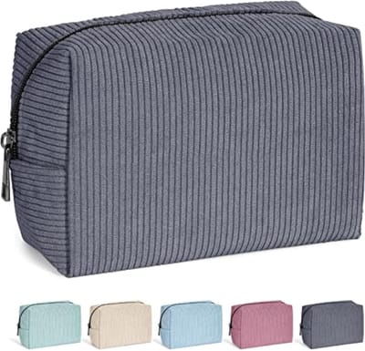 Homesy - Cosmetische tas voor vrouwen, kleine make-uptas voor portemonnee, corduroy, make-uptas, draagbare make-uptas voor op reis, met metalen rits, Stijlvol - Grijs