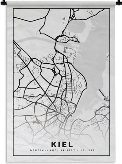 Wandkleed - Wanddoek - Kaart - Kiel - Plattegrond - Stadskaart - 120x180 cm - Wandtapijt