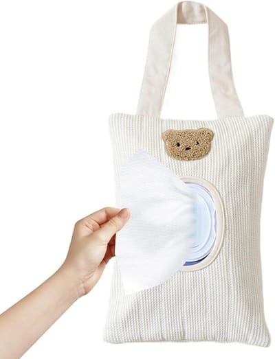 Doekjesdispenser Navulbaar - Babydoekjes Zak - Onderweg Hygiëne - Draagbaar Ophangsysteem - 17 x 25 cm - Crèmekleurig