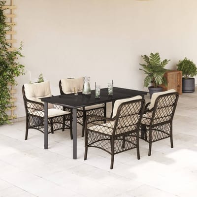 vidaXL - 5-delige - Tuinset - met - kussens - poly - rattan - bruin