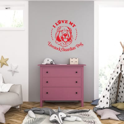 Muursticker - I Love My Livestock Guardian Dog - 40,6 x 45,5 - Rood
